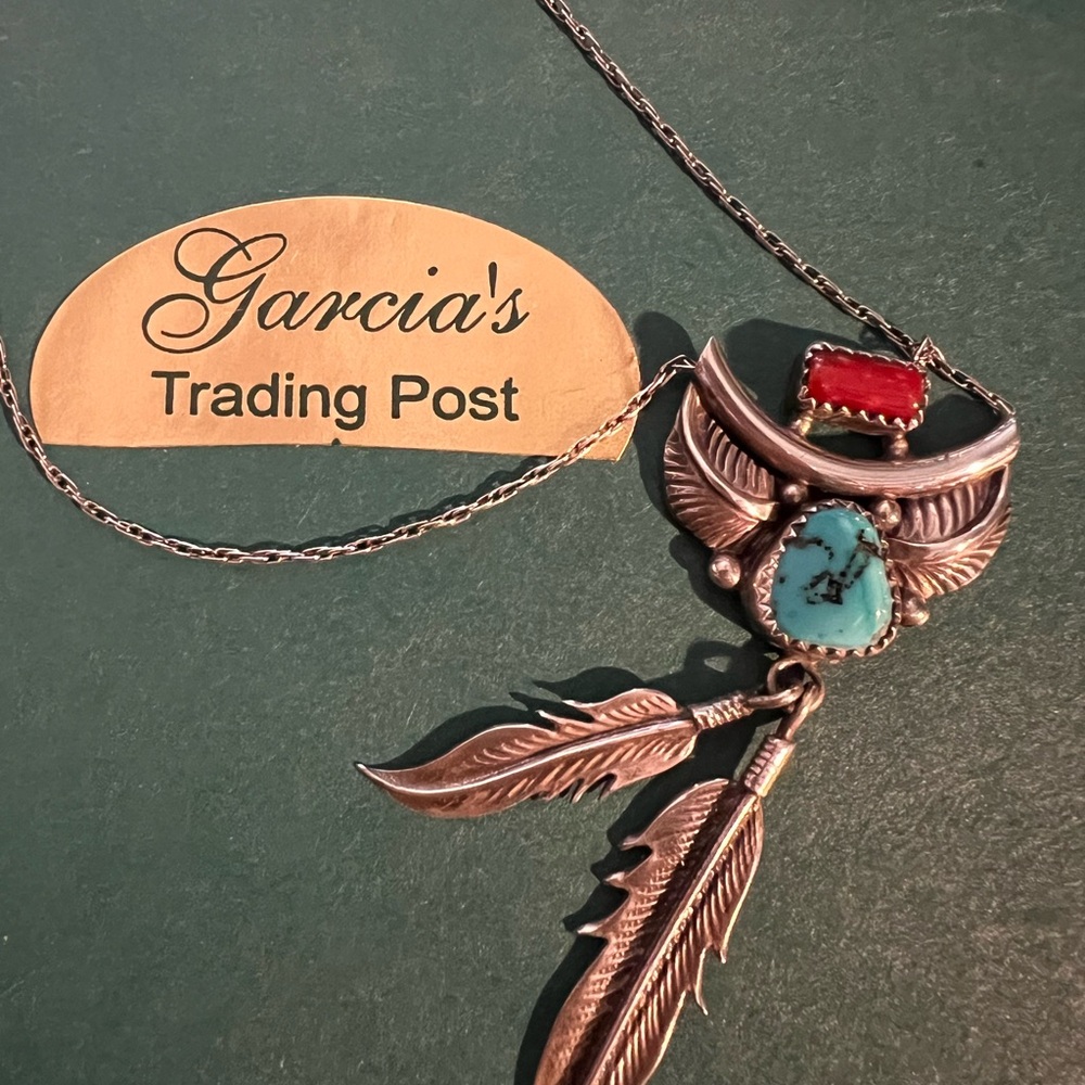 Silver and Turquoise Feather Necklace